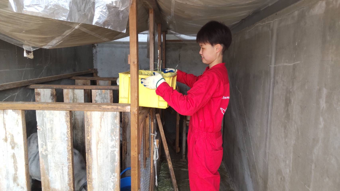 給餌をする馬場さん